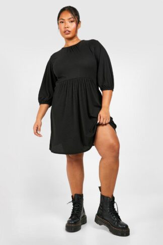 Womens Plus Soft Rib Short Sleeve Skater Dress - Black - 18, Black