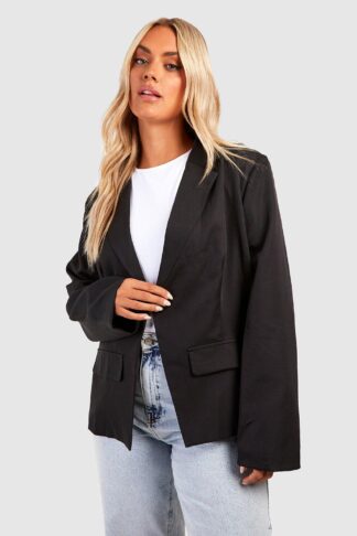 Womens Plus Woven Oversized Blazer - Black - 18, Black