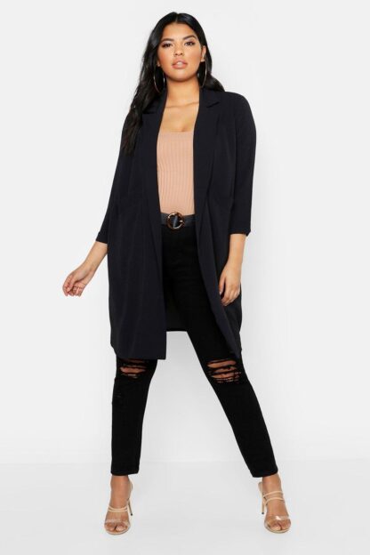 Womens Plus Woven Pocket Duster Coat - Black - 16, Black