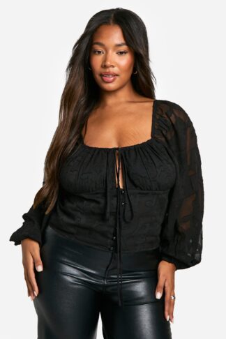 Womens Plus Burnout Milkmaid Corset Top - Black - 16, Black