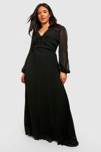 Womens Plus Chiffon Twist Front Maxi Dress - Black - 16, Black