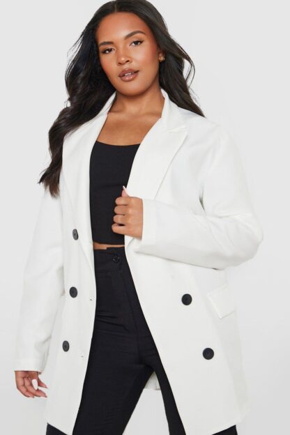 Womens Plus Contrast Button Detail Oversized Blazer - White - 18, White