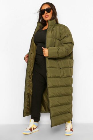 Womens Plus Maxi Longline Puffer Jacket - Green - 20, Green