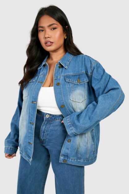 Womens Plus Oversized Denim Jacket - Blue - 16, Blue