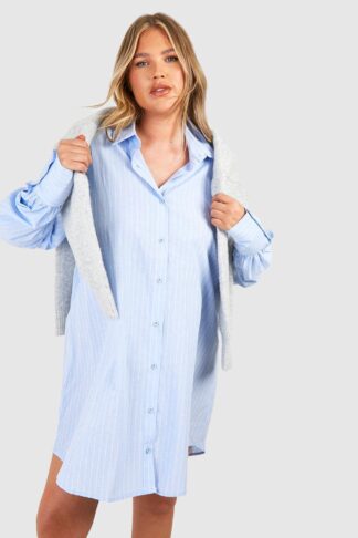 Womens Plus Stripe Balloon Sleeve Shirt Dress - Blue - 28, Blue