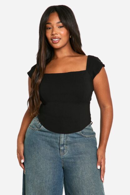 Womens Plus Woven Stretch Cap Sleeve Corset Top - Black - 16, Black