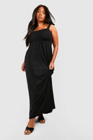 Womens Plus Jersey Tie Shoulder Maxi Dress - Black - 28, Black