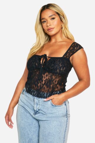 Womens Plus Lace Milkmaid Top - Black - 28, Black