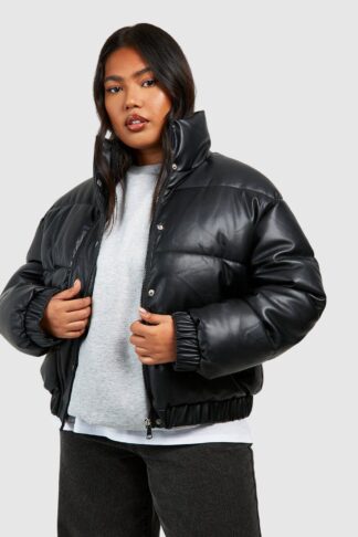 Womens Plus Pu Puffer Jacket - Black - 18, Black