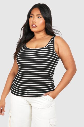 Womens Plus Rib Scoop Neck Stripe Vest - Black - 26, Black