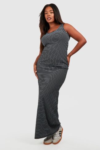 Womens Plus Ribbed Striped Strappy Maxi Dress - Black - 26, Black