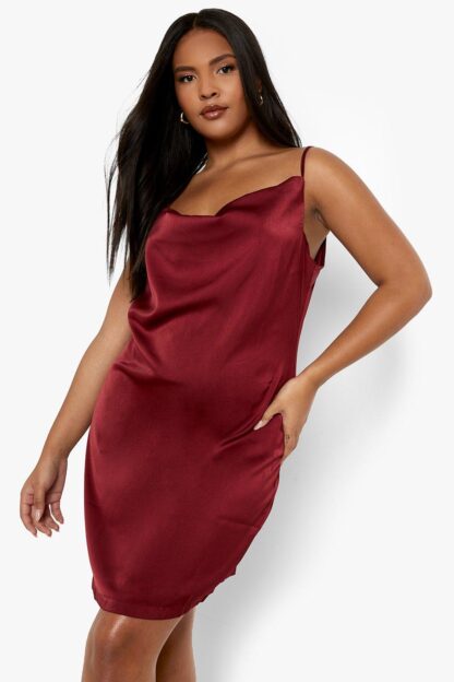 Womens Plus Satin 2 In 1 Shirt & Satin Slip Dress - Red - 28, Red