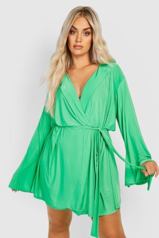 Womens Plus Slinky Wrap Dress - Green - 28, Green