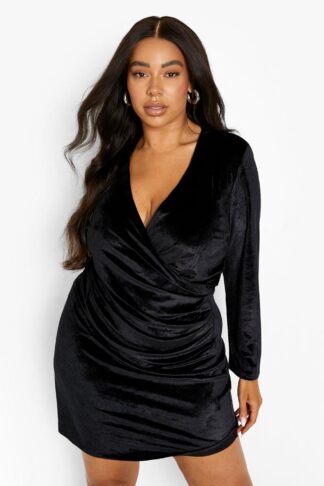 Womens Plus Velvet Wrap Dress - Black - 26, Black