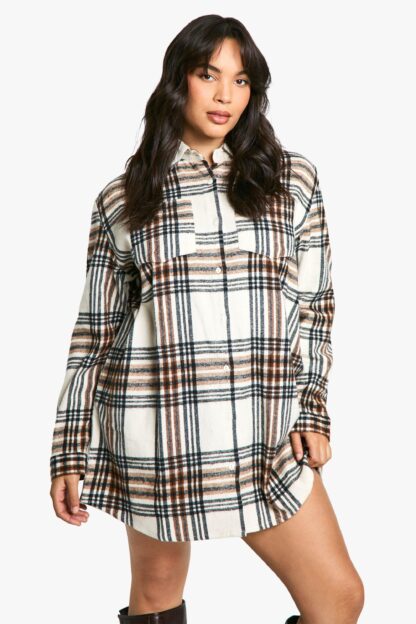 Plus Check Shirt Dress - Beige - 16, Beige