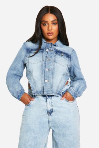 Womens Plus Corset Denim Jacket - Blue - 16, Blue