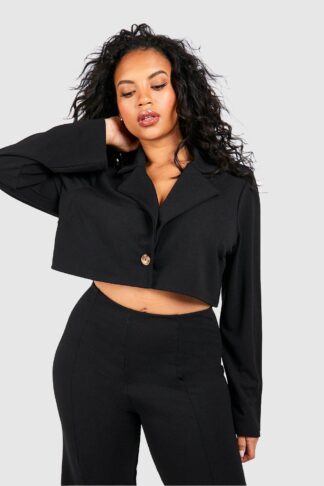 Womens Plus Crepe Cropped Blazer - Black - 20, Black