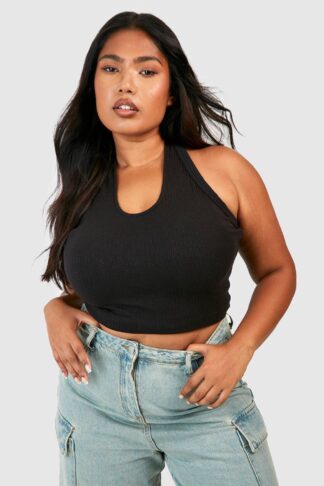 Womens Plus Halter Rib Crop Top - Black - 22, Black