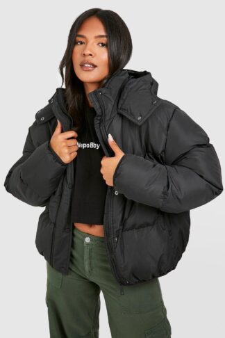 Womens Plus Hooded Puffer Coat - Black - 18, Black