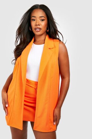 Womens Plus Jersey Sleeveless Tailored Blazer - Orange - 16, Orange