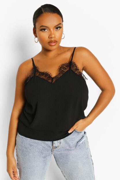 Womens Plus Lace Detail Woven Cami Top - Black - 16, Black