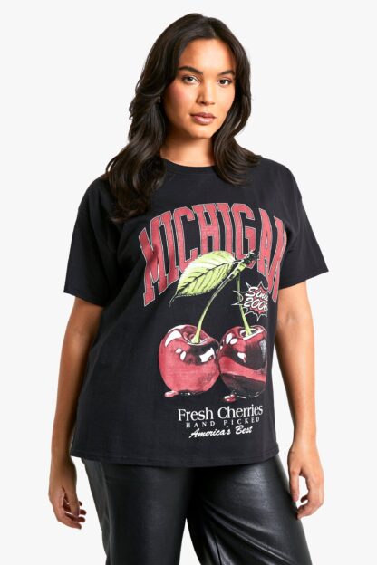 Womens Plus Michigan Cherry Oversized T-Shirt - Black - 16, Black