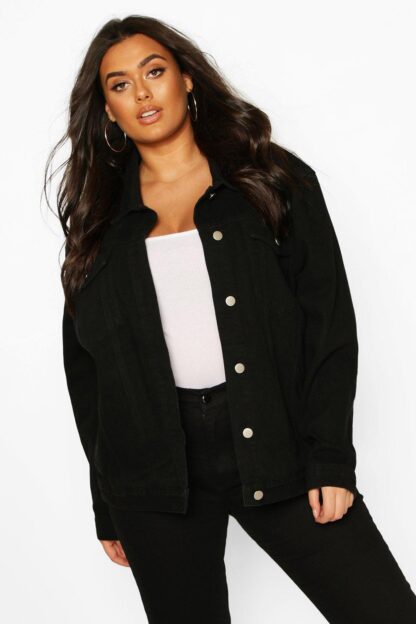 Womens Plus Oversized Denim Jacket - Black - 16, Black