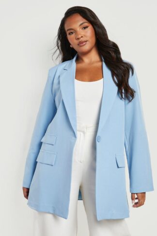 Womens Plus Oversized Double Pocket Detail Blazer - Blue - 22, Blue