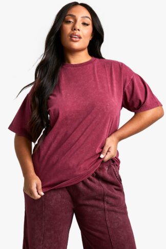 Womens Plus Plum Washed Oversized T-Shirt - Purple - 16, Purple