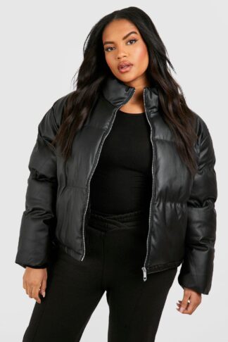 Womens Plus Pu Zip Up Puffer Coat - Black - 22, Black