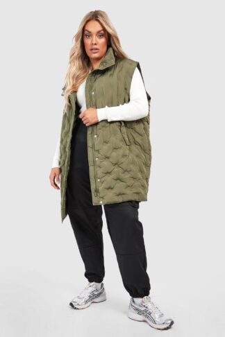 Womens Plus Quilt Detail Puffer Gilet - Green - 16, Green