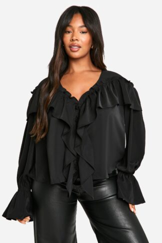 Womens Plus Ruffle Flare Sleeve Blouse - Black - 16, Black