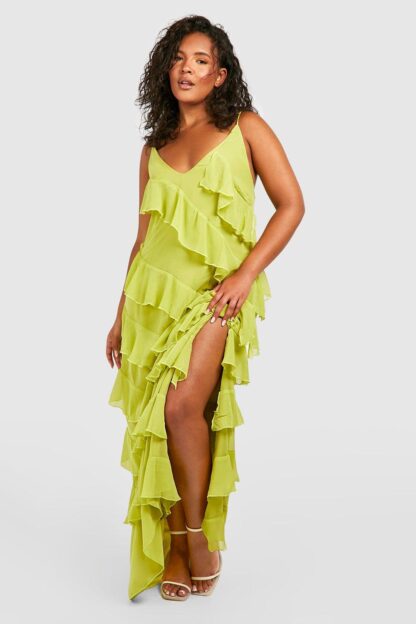 Womens Plus Ruffle Strappy Maxi Dress - Green - 16, Green