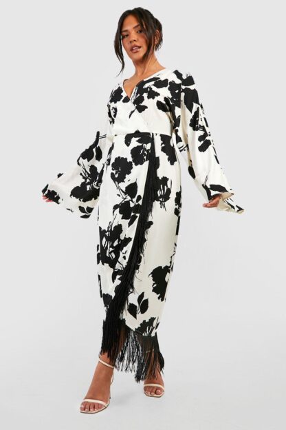 Womens Plus Tassel Hem Wrap Dress - White - 16, White