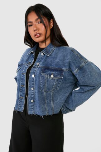 Womens Plus Vintage Wash Denim Jacket - Blue - 16, Blue