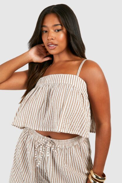 Womens Plus Woven Stripe Cami Crop Top - Beige - 16, Beige