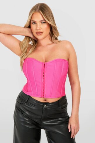 Womens Plus Bandage Hook And Eye Corset Top - Pink - 28, Pink