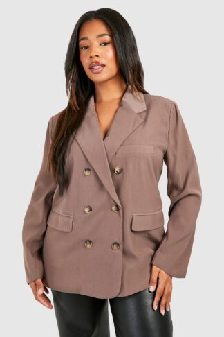 Womens Plus Double Breasted Relaxed Fit Tailored Blazer - Brown - 16, Brown