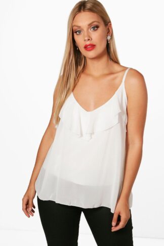 Womens Plus Ruffle Detail Swing Cami Top - White - 18, White