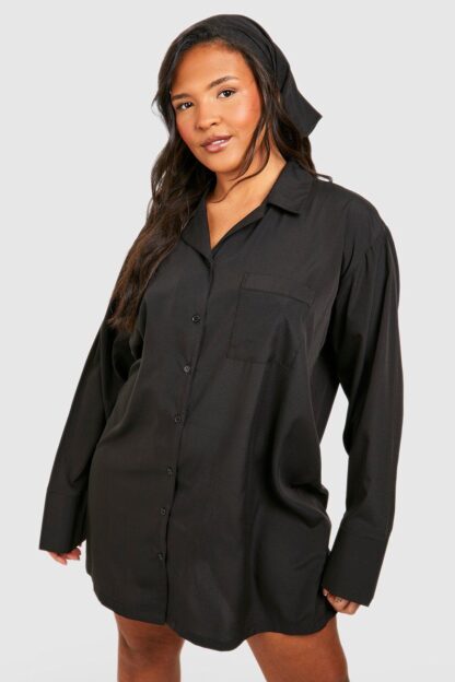 Womens Plus Shirt Dress With Headscarf - Black - 18, Black