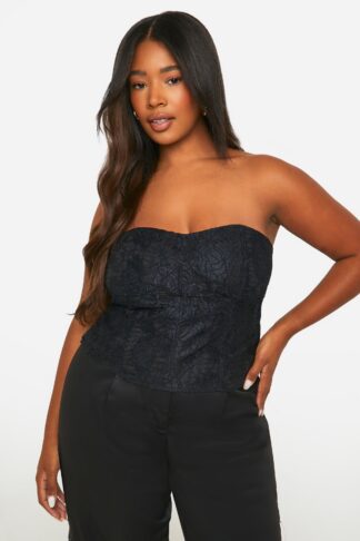 Womens Plus Bandeau Lace Corset Top - Black - 16, Black