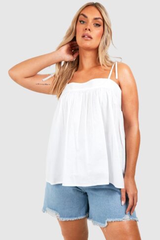 Womens Plus Cotton Poplin Tie Strap Cami Top - White - 16, White