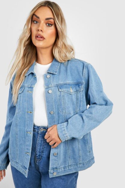 Womens Plus Denim Longline Oversized Jacket - Blue - 16, Blue