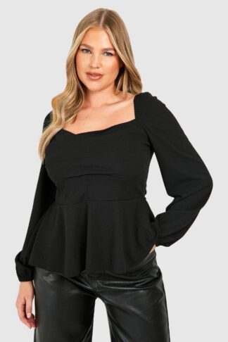 Womens Plus Drape Detail Corset Peplum Top - Black - 16, Black