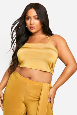 Womens Plus Halter Neck Fitted Cami Top - Yellow - 16, Yellow