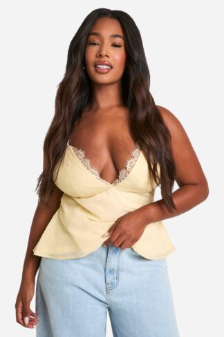 Womens Plus Lace Cup Chiffon Cami Top - Yellow - 16, Yellow