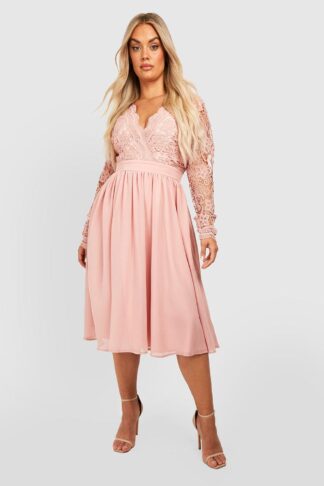 Womens Plus Lace Midi Skater Dress - Pink - 16, Pink