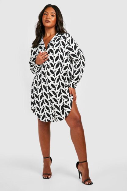 Womens Plus Mono Print Shirt Dress - Black & White - 16, Black & White