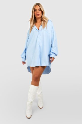 Womens Plus Poplin Oversized Shirt Dress - Blue - 18, Blue