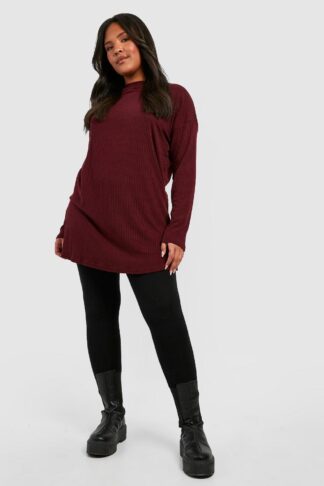 Womens Plus Soft Rib Long Sleeve Tunic Top - Red - 16, Red